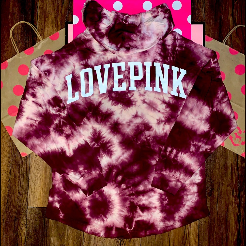 NEW VS PINK Size SMALL Tie Dye Varsity Hooded Long Sleeve.